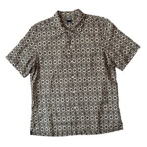 TODD SNYDER Men's Jacquard Print Linen Blend Loop Collar Camp Shirt , Size Larg